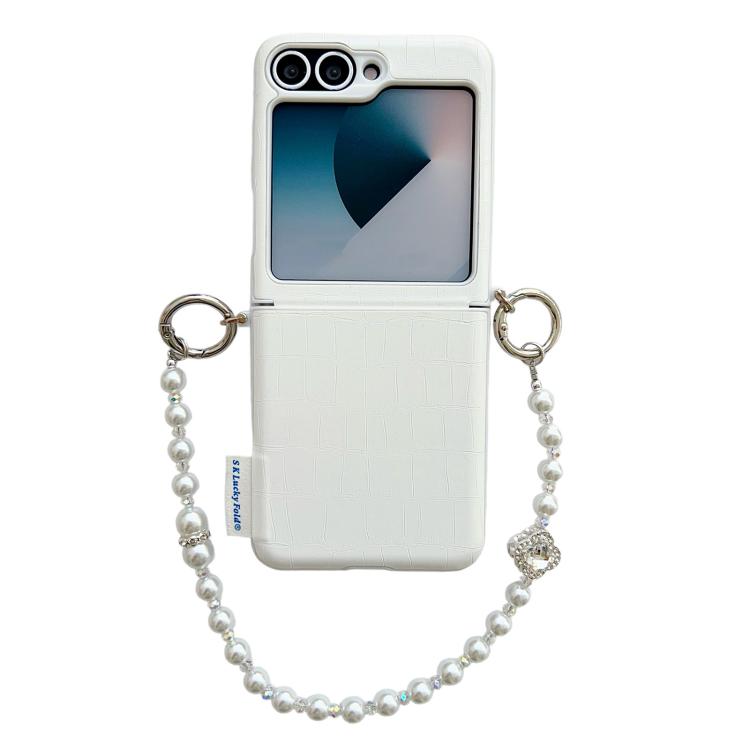 Custodia per telefono in PC con fibbia laterale a motivo coccodrillo e catena di perline fai da te., For Samsung Galaxy Z Flip6 5G / Flip7 FE, For Samsung Galaxy Z Flip7 5G, For Samsung Galaxy Z Flip5 5G