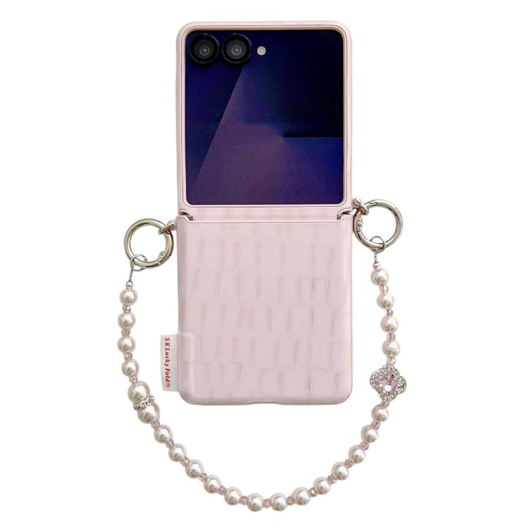Custodia per telefono in PC con fibbia laterale a motivo coccodrillo e catena di perline fai da te., For Samsung Galaxy Z Flip6 5G / Flip7 FE, For Samsung Galaxy Z Flip7 5G, For Samsung Galaxy Z Flip5 5G