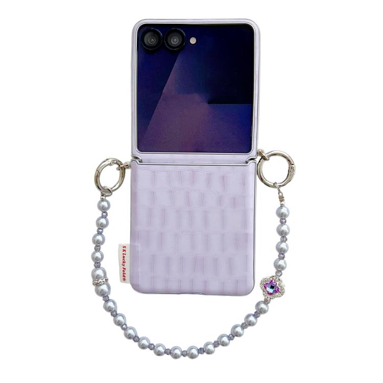 Custodia per telefono in PC con fibbia laterale a motivo coccodrillo e catena di perline fai da te., For Samsung Galaxy Z Flip6 5G / Flip7 FE, For Samsung Galaxy Z Flip7 5G, For Samsung Galaxy Z Flip5 5G
