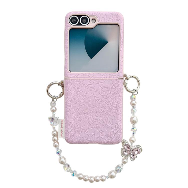 Custodia per telefono in PC con fibbia laterale e motivo nuvola portafortuna e catena a farfalla, For Samsung Galaxy Z Flip6 5G / Flip7 FE, For Samsung Galaxy Z Flip7 5G, For Samsung Galaxy Z Flip5 5G
