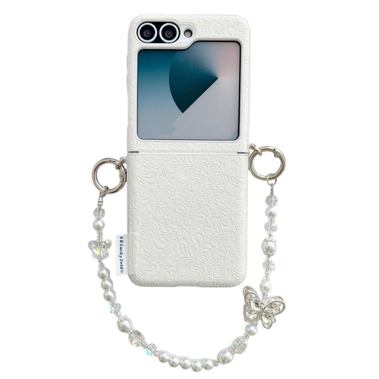 Custodia per telefono in PC con fibbia laterale e motivo nuvola portafortuna e catena a farfalla, For Samsung Galaxy Z Flip6 5G / Flip7 FE, For Samsung Galaxy Z Flip7 5G, For Samsung Galaxy Z Flip5 5G