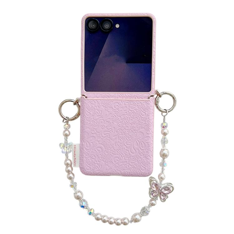 Custodia per telefono in PC con fibbia laterale e motivo nuvola portafortuna e catena a farfalla, For Samsung Galaxy Z Flip6 5G / Flip7 FE, For Samsung Galaxy Z Flip7 5G, For Samsung Galaxy Z Flip5 5G