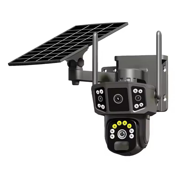Telecamera di sorveglianza wireless WiFi V380 Pro da 3 MP con doppia lente panoramica e alimentazione solare.