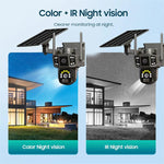 Telecamera di sorveglianza wireless WiFi V380 Pro da 3 MP con doppia lente panoramica e alimentazione solare.