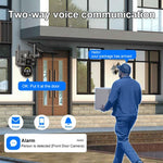 Telecamera di sorveglianza wireless WiFi V380 Pro da 3 MP con doppia lente panoramica e alimentazione solare.