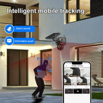 Telecamera di sorveglianza wireless WiFi V380 Pro da 3 MP con doppia lente panoramica e alimentazione solare.