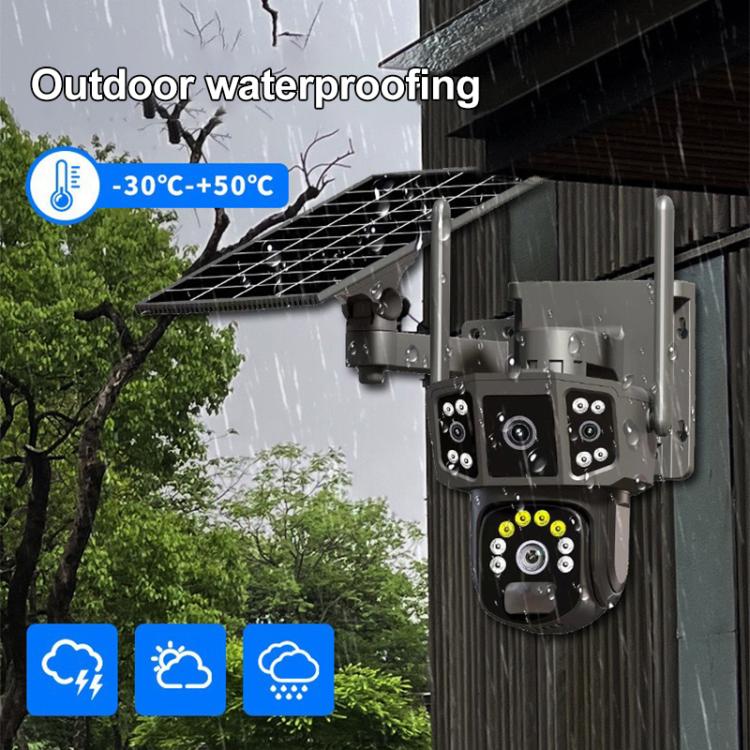 Telecamera di sorveglianza wireless WiFi V380 Pro da 3 MP con doppia lente panoramica e alimentazione solare.
