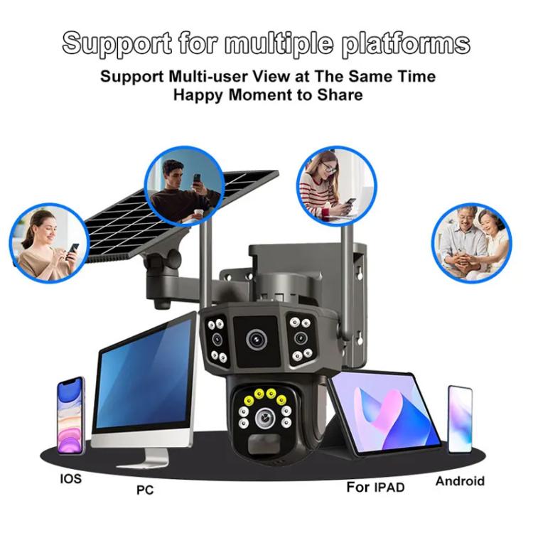 Telecamera di sorveglianza wireless WiFi V380 Pro da 3 MP con doppia lente panoramica e alimentazione solare.