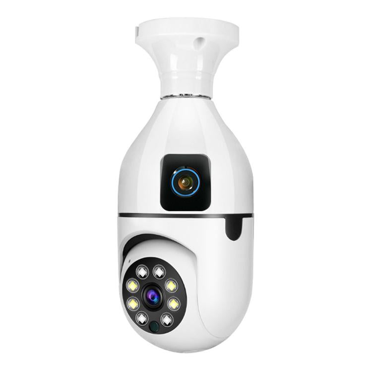Telecamera PTZ wireless V380 Pro da 4 MP a colori con doppia lente, Wi-Fi a 2,4 GHz e attacco E27, con visione notturna.