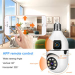 Telecamera PTZ wireless V380 Pro da 4 MP a colori con doppia lente, Wi-Fi a 2,4 GHz e attacco E27, con visione notturna.