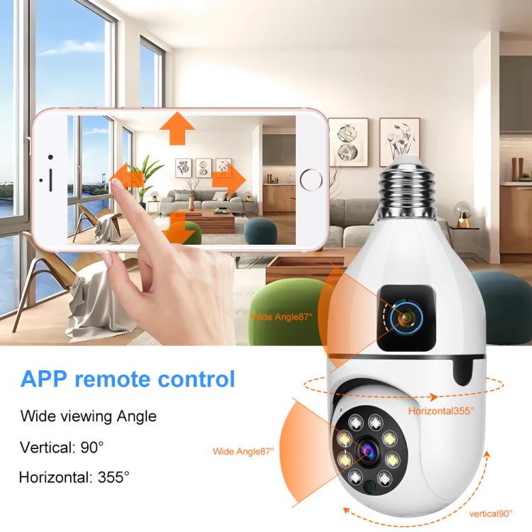 Telecamera PTZ wireless V380 Pro da 4 MP a colori con doppia lente, Wi-Fi a 2,4 GHz e attacco E27, con visione notturna.