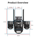 Telecamera di sicurezza wireless WiFi ICSee a triplo obiettivo da 3 MP, telecamera IP PTZ panoramica a tre schermi con visione notturna a colori., US Plug, EU Plug