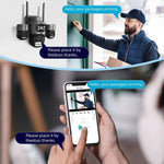 Telecamera di sicurezza wireless WiFi ICSee a triplo obiettivo da 3 MP, telecamera IP PTZ panoramica a tre schermi con visione notturna a colori., US Plug, EU Plug