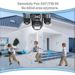 Telecamera di sicurezza wireless WiFi ICSee a triplo obiettivo da 3 MP, telecamera IP PTZ panoramica a tre schermi con visione notturna a colori., US Plug, EU Plug