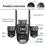 Telecamera di sicurezza wireless WiFi ICSee a triplo obiettivo da 3 MP, telecamera IP PTZ panoramica a tre schermi con visione notturna a colori., US Plug, EU Plug