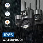 Telecamera di sicurezza wireless WiFi ICSee a triplo obiettivo da 3 MP, telecamera IP PTZ panoramica a tre schermi con visione notturna a colori., US Plug, EU Plug