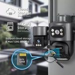 Telecamera di sicurezza wireless WiFi ICSee a triplo obiettivo da 3 MP, telecamera IP PTZ panoramica a tre schermi con visione notturna a colori., US Plug, EU Plug