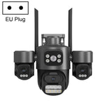 Telecamera di sicurezza wireless WiFi ICSee a triplo obiettivo da 3 MP, telecamera IP PTZ panoramica a tre schermi con visione notturna a colori., US Plug, EU Plug