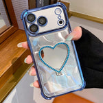 Custodia per telefono a forma di cuore in TPU galvanizzato con specchio e supporto in acrilico., For iPhone 16e / 17e, For iPhone 17 Pro Max, For iPhone 17 Pro, For iPhone 17