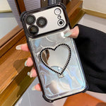 Custodia per telefono a forma di cuore in TPU galvanizzato con specchio e supporto in acrilico., For iPhone 16e / 17e, For iPhone 17 Pro Max, For iPhone 17 Pro, For iPhone 17