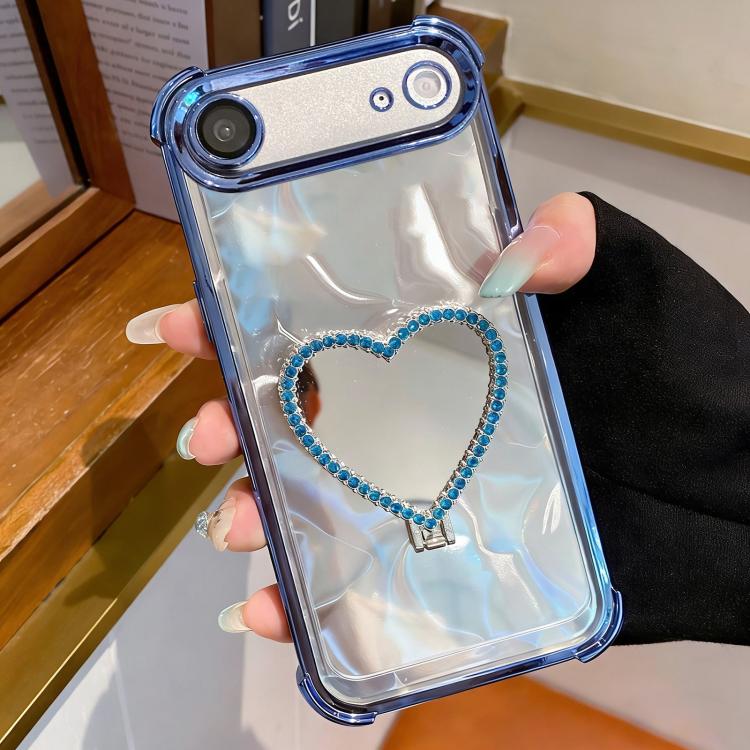 Custodia per telefono a forma di cuore in TPU galvanizzato con specchio e supporto in acrilico., For iPhone Air, For iPhone 16 Pro Max, For iPhone 16 Pro, For iPhone 16 Plus