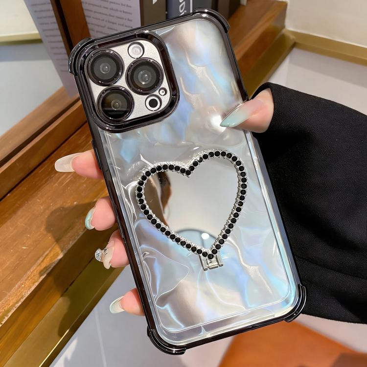 Custodia per telefono a forma di cuore in TPU galvanizzato con specchio e supporto in acrilico., For iPhone Air, For iPhone 16 Pro Max, For iPhone 16 Pro, For iPhone 16 Plus