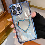 Custodia per telefono a forma di cuore in TPU galvanizzato con specchio e supporto in acrilico., For iPhone 14 Pro Max, For iPhone 13 Pro Max, For iPhone 13 Pro, For iPhone 13