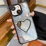 Custodia per telefono a forma di cuore in TPU galvanizzato con specchio e supporto in acrilico., For iPhone 14 Pro Max, For iPhone 13 Pro Max, For iPhone 13 Pro, For iPhone 13