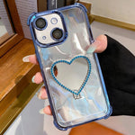 Custodia per telefono a forma di cuore in TPU galvanizzato con specchio e supporto in acrilico., For iPhone 14 Pro Max, For iPhone 13 Pro Max, For iPhone 13 Pro, For iPhone 13