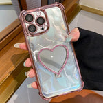 Custodia per telefono a forma di cuore in TPU galvanizzato con specchio e supporto in acrilico., For iPhone 12, For iPhone 12 Pro Max, For iPhone 12 Pro, For iPhone 11 Pro Max
