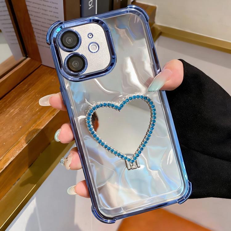 Custodia per telefono a forma di cuore in TPU galvanizzato con specchio e supporto in acrilico., For iPhone 11, For iPhone 11 Pro, For iPhone X / XS, For iPhone XR