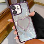 Custodia per telefono a forma di cuore in TPU galvanizzato con specchio e supporto in acrilico., For iPhone 11, For iPhone 11 Pro, For iPhone X / XS, For iPhone XR