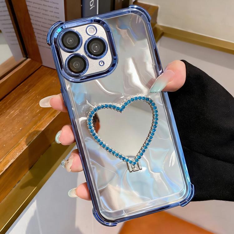 Custodia per telefono a forma di cuore in TPU galvanizzato con specchio e supporto in acrilico., For iPhone 11, For iPhone 11 Pro, For iPhone X / XS, For iPhone XR