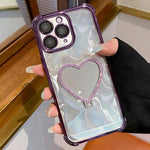 Custodia per telefono a forma di cuore in TPU galvanizzato con specchio e supporto in acrilico., For iPhone 11, For iPhone 11 Pro, For iPhone X / XS, For iPhone XR