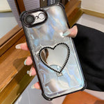 Custodia per telefono a forma di cuore in TPU galvanizzato con specchio e supporto in acrilico., For iPhone 16e / 17e, For iPhone 17 Pro Max, For iPhone 17 Pro, For iPhone 17