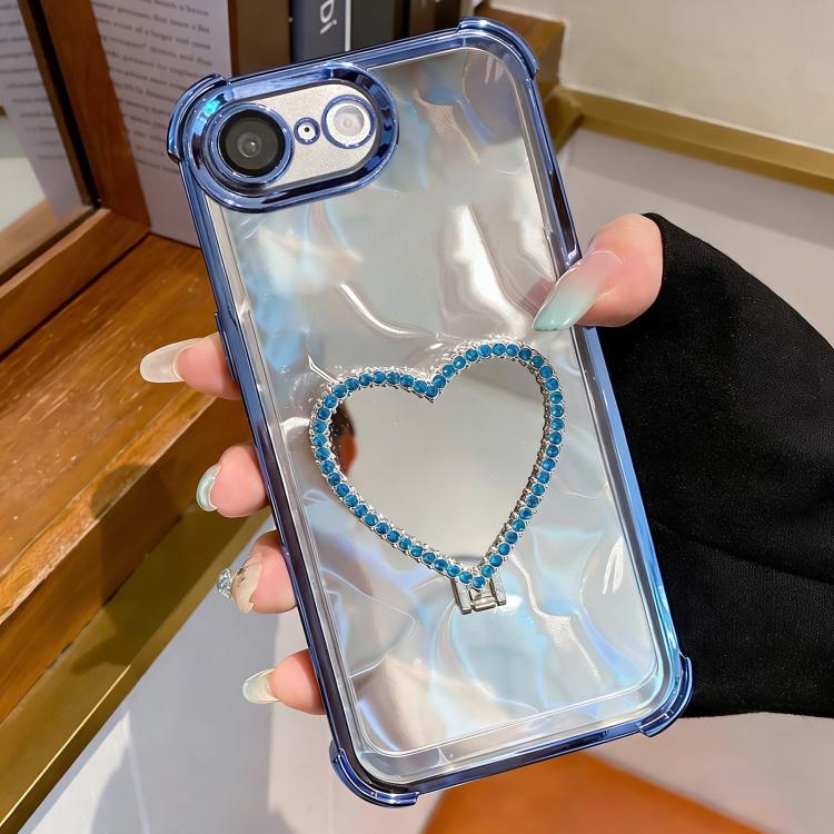 Custodia per telefono a forma di cuore in TPU galvanizzato con specchio e supporto in acrilico., For iPhone 16e / 17e, For iPhone 17 Pro Max, For iPhone 17 Pro, For iPhone 17