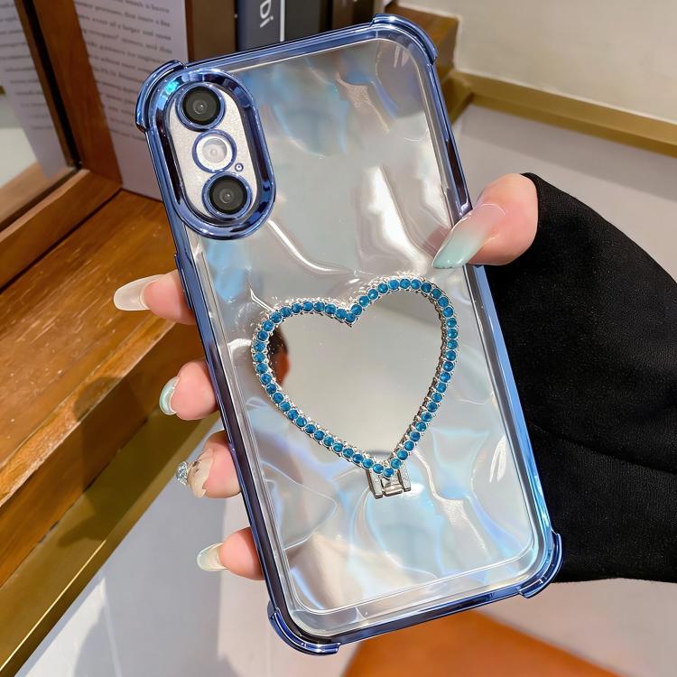 Custodia per telefono a forma di cuore in TPU galvanizzato con specchio e supporto in acrilico., For iPhone 11, For iPhone 11 Pro, For iPhone X / XS, For iPhone XR