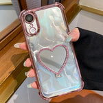 Custodia per telefono a forma di cuore in TPU galvanizzato con specchio e supporto in acrilico., For iPhone 11, For iPhone 11 Pro, For iPhone X / XS, For iPhone XR
