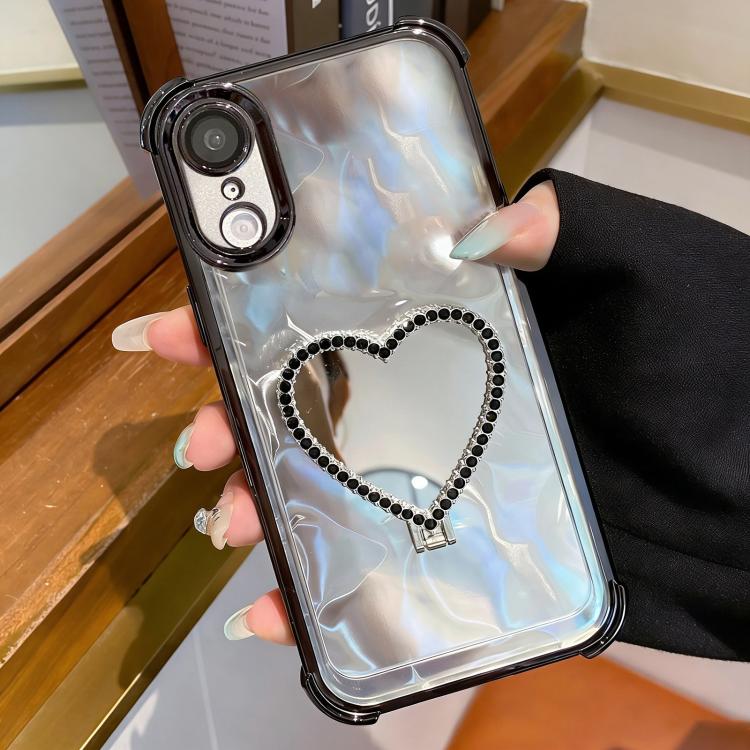 Custodia per telefono a forma di cuore in TPU galvanizzato con specchio e supporto in acrilico., For iPhone 11, For iPhone 11 Pro, For iPhone X / XS, For iPhone XR