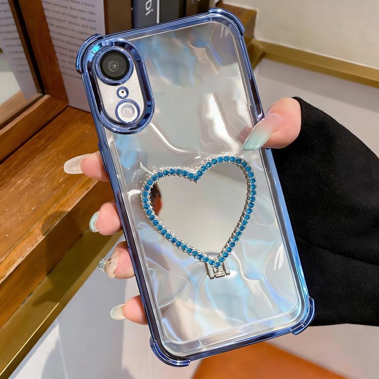 Custodia per telefono a forma di cuore in TPU galvanizzato con specchio e supporto in acrilico., For iPhone 11, For iPhone 11 Pro, For iPhone X / XS, For iPhone XR