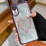 Custodia per telefono a forma di cuore in TPU galvanizzato con specchio e supporto in acrilico., For iPhone 11, For iPhone 11 Pro, For iPhone X / XS, For iPhone XR
