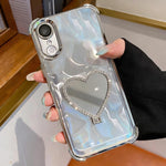 Custodia per telefono a forma di cuore in TPU galvanizzato con specchio e supporto in acrilico., For iPhone 11, For iPhone 11 Pro, For iPhone X / XS, For iPhone XR