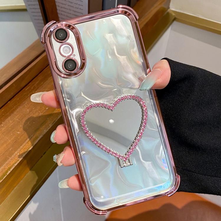 Custodia per telefono a forma di cuore in TPU galvanizzato con specchio e supporto in acrilico., For iPhone XS Max