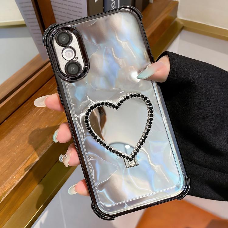 Custodia per telefono a forma di cuore in TPU galvanizzato con specchio e supporto in acrilico., For iPhone XS Max