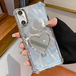 Custodia per telefono a forma di cuore in TPU galvanizzato con specchio e supporto in acrilico., For iPhone XS Max