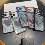 Custodia per telefono a forma di cuore in TPU galvanizzato con specchio e supporto in acrilico., For iPhone 15, For iPhone 14 Plus, For iPhone 14, For iPhone 14 Pro