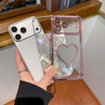 Custodia per telefono a forma di cuore in TPU galvanizzato con specchio e supporto in acrilico., For iPhone 11, For iPhone 11 Pro, For iPhone X / XS, For iPhone XR