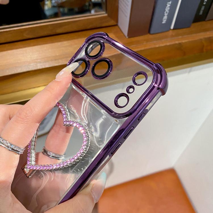 Custodia per telefono a forma di cuore in TPU galvanizzato con specchio e supporto in acrilico., For iPhone XS Max