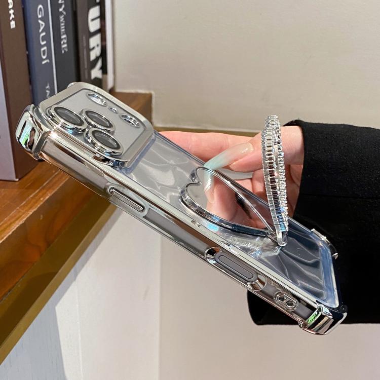 Custodia per telefono a forma di cuore in TPU galvanizzato con specchio e supporto in acrilico., For iPhone XS Max