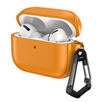 Custodia protettiva per auricolari con design a due scomparti e texture in similpelle vegana, dotata di gancio in metallo., For AirPods Pro 3, For AirPods Pro 2 / AirPods Pro